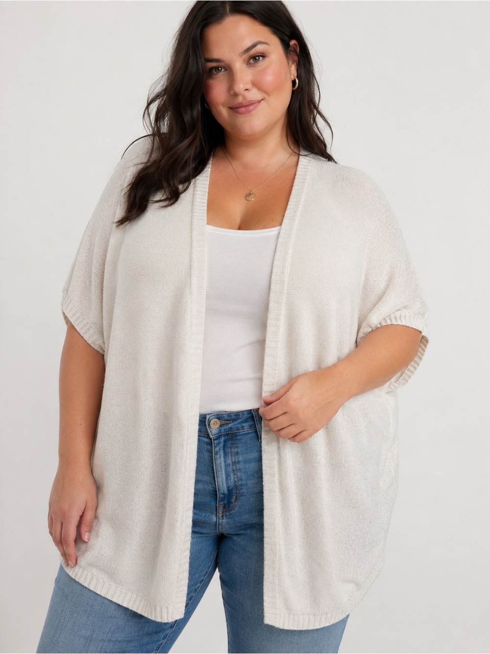 Torrid Women’s 2X Ivory Open Front Knit Cardigan Short Sleeve Lightweight Soft